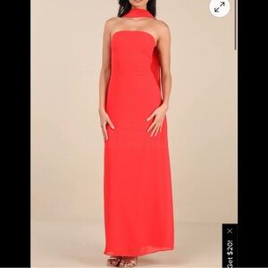 Lulu's Vibrant Red Strapless Maxi Dress
